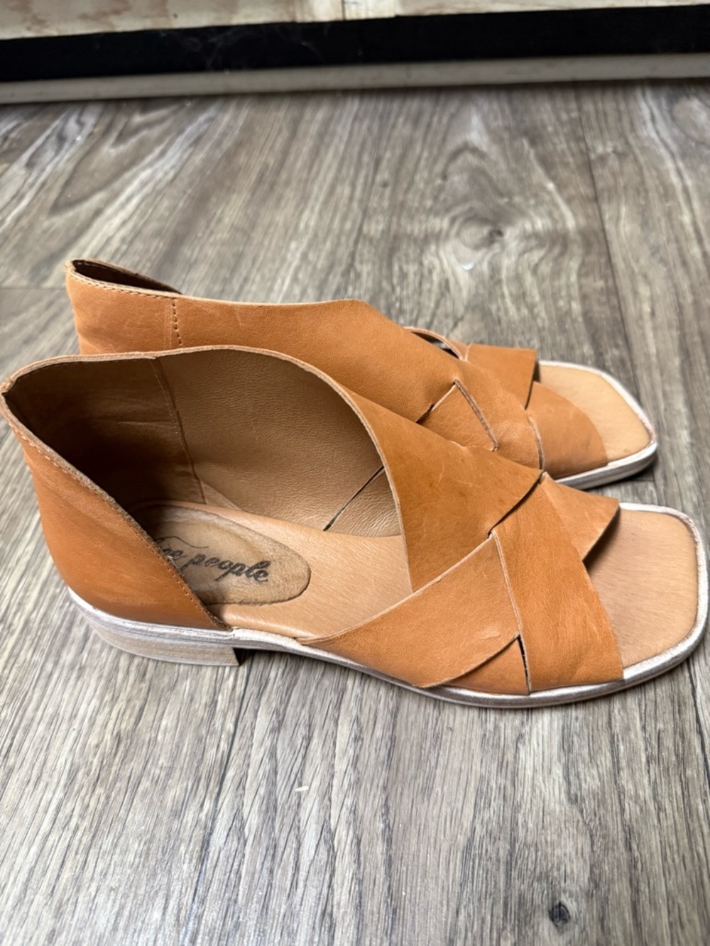 Free People Cognac Leather Crossover Sandals - Picture 3 of 6